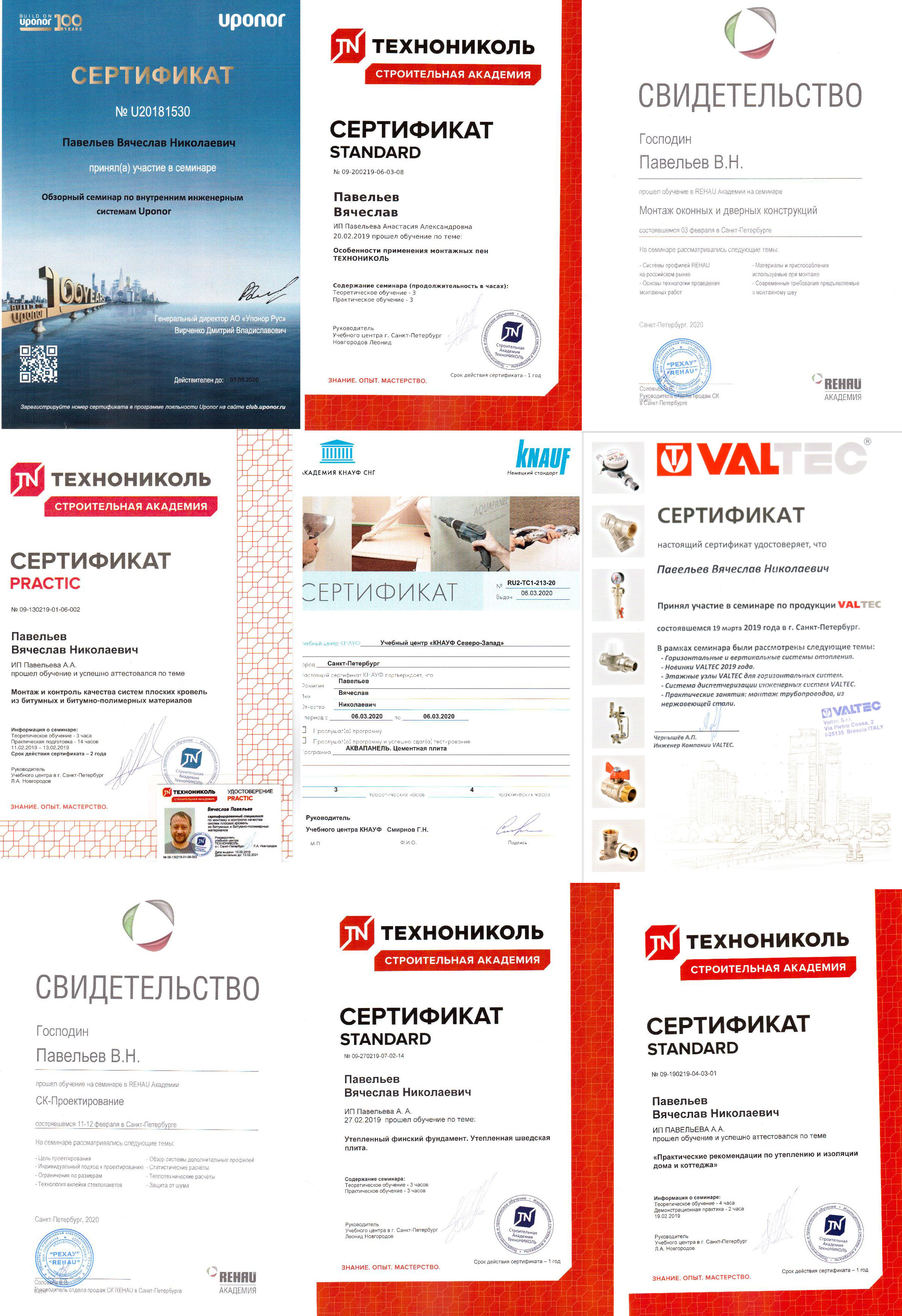 Коллаж дополнительных сертификатов и профильных обучений